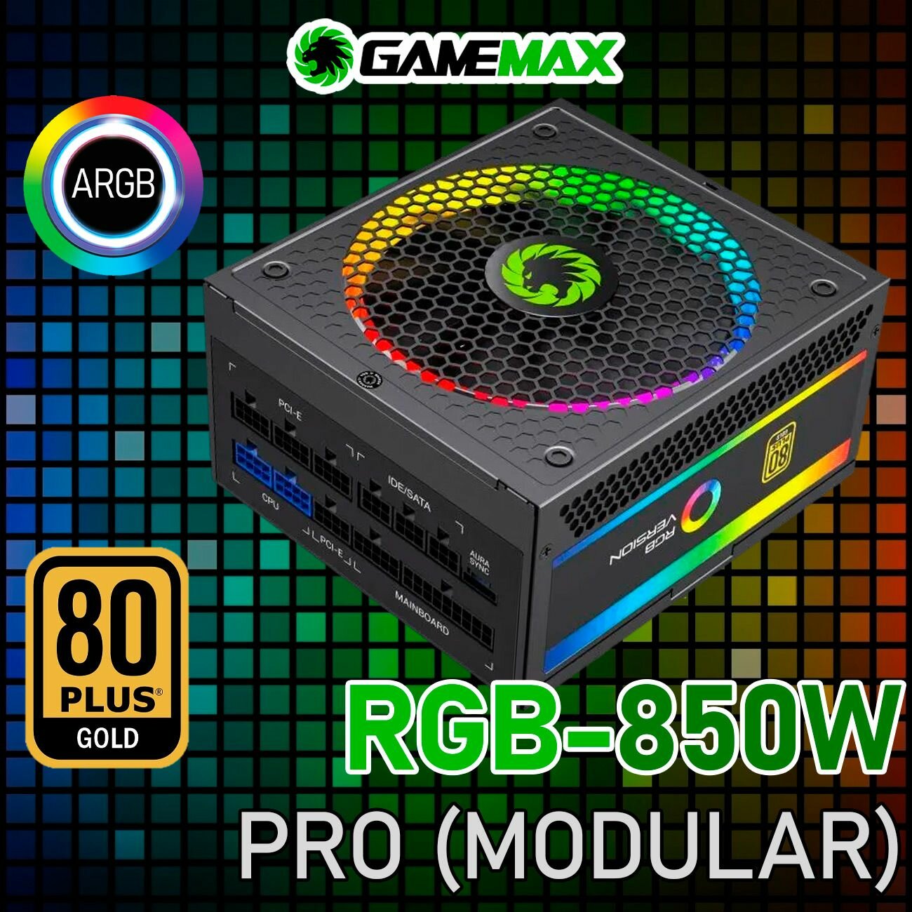 Блок питания ATX 850W GameMax RGB-850 PRO (Черный 850W Gold 140 мм 20+4pin 2*4+4pin(CPU) 3*6+2pin(PCI-E) 8*SATA 3*MOLEX)