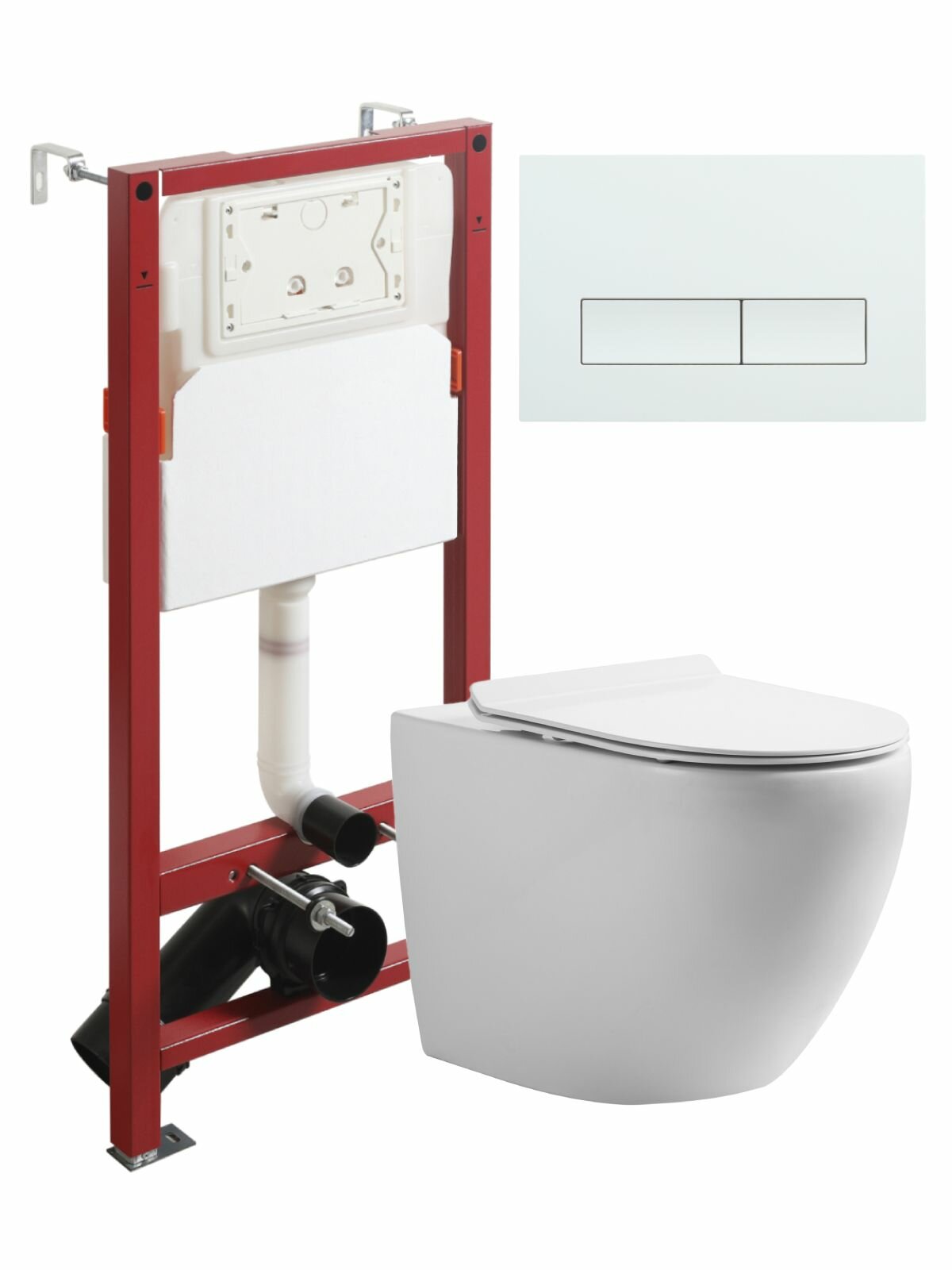 Унитаз Orange CI07-100W+APB288 подвесной безободковый белый с инсталляцией микролифт кнопка смыва белая