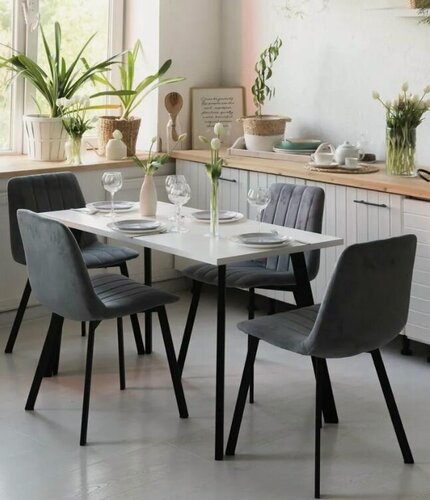 Изображение товара Стол ник обеденный Белый 120 * 70 * 75 см. Ножки ник черные.