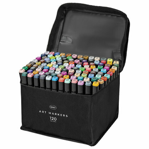 Маркеры для скетчинга двусторонние, набор 120 шт, текстильный чехол, WBZ, 152576