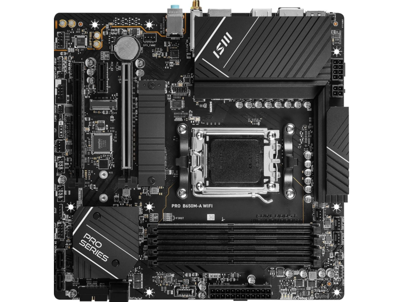 Материнская плата материнская плата/ MB AMD B650 sAM5, 4xDDR5(256GB), HDMI 2.1/DP, 1xPCIe 5.0x16, 1xPCIe 4.0x16, 1xPCIe 3.0, 1xLAN (2.5GbE), Wi-Fi, BT, 4xSATA 6Gb/s, 2xM.2, 8xUSB 3.2, mATX — фото 1