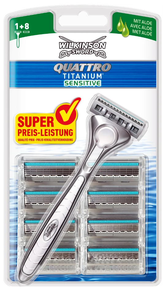 Wilkinson Sword Quattro Titanium Sensitive, сменные кассеты 9 шт.