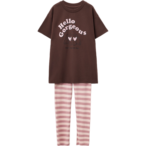 Пижама Sela, футболка, брюки, без капюшона, без карманов, размер 134/140, коричневый, розовый