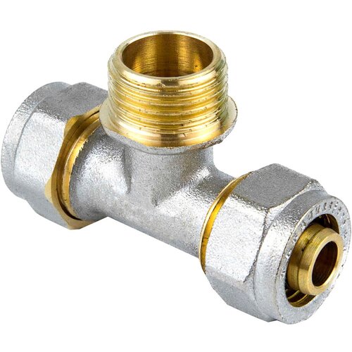 Тройник латунь никель Дн20х3/4 7014 обжим НР aquasfera