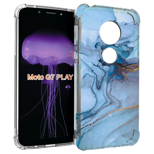 Чехол MyPads голубой мрамор для Motorola Moto G7 Play задняя-панель-накладка-бампер