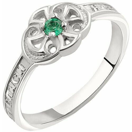 фото Кольцо corde кольцо "спаси и сохрани" с натуральным изумрудом., серебро, 925 проба, родирование, изумруд, размер 20.5, серебряный, зеленый
