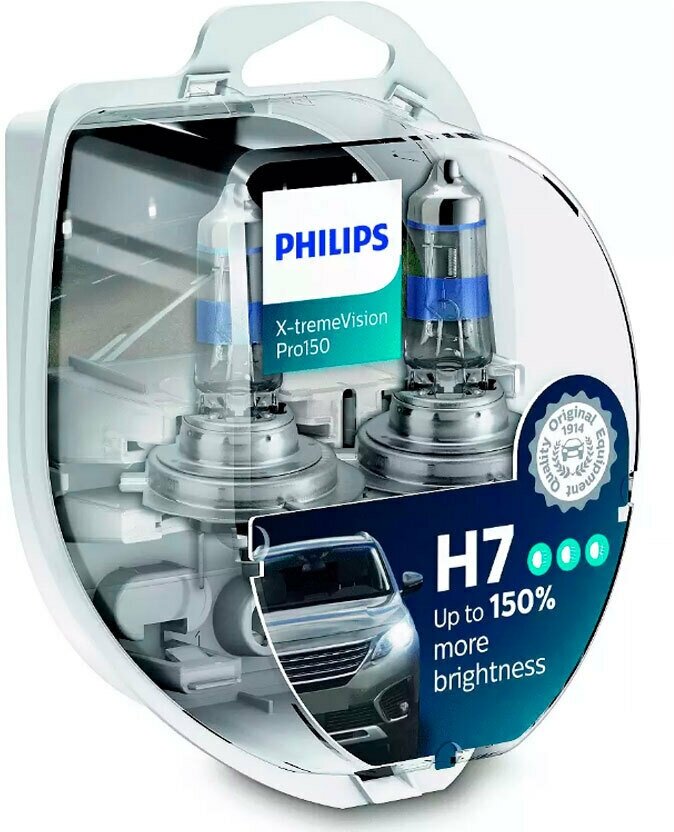 Лампа автомобильная галогенная H7 PHILIPS X-treme Vision Pro 150, 12 В 55 Вт, 12972 XVPS2 2 шт, галогеновая лампа h7, h7 лампа для автомобиля, лампа h7, лампочки h7 для автомобилей, лампочки h7 на автомобиль
