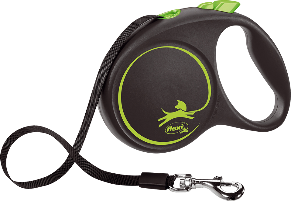 Поводок-рулетка для собак Flexi Black Design S ленточный черный/зеленый 5 м