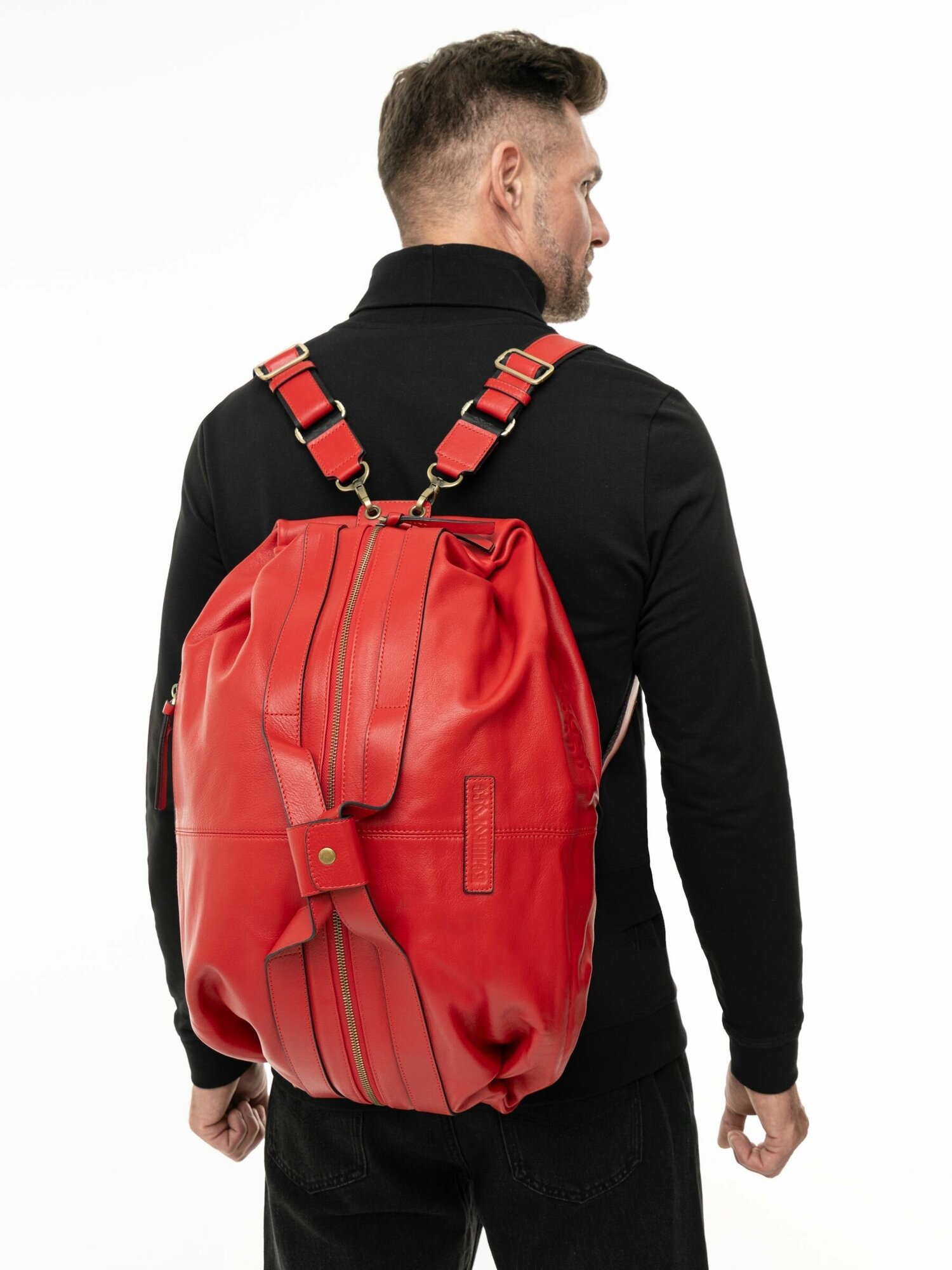 Дорожная кожаная мужская сумка спортивная сумка красного матового цвета - фотография № 2