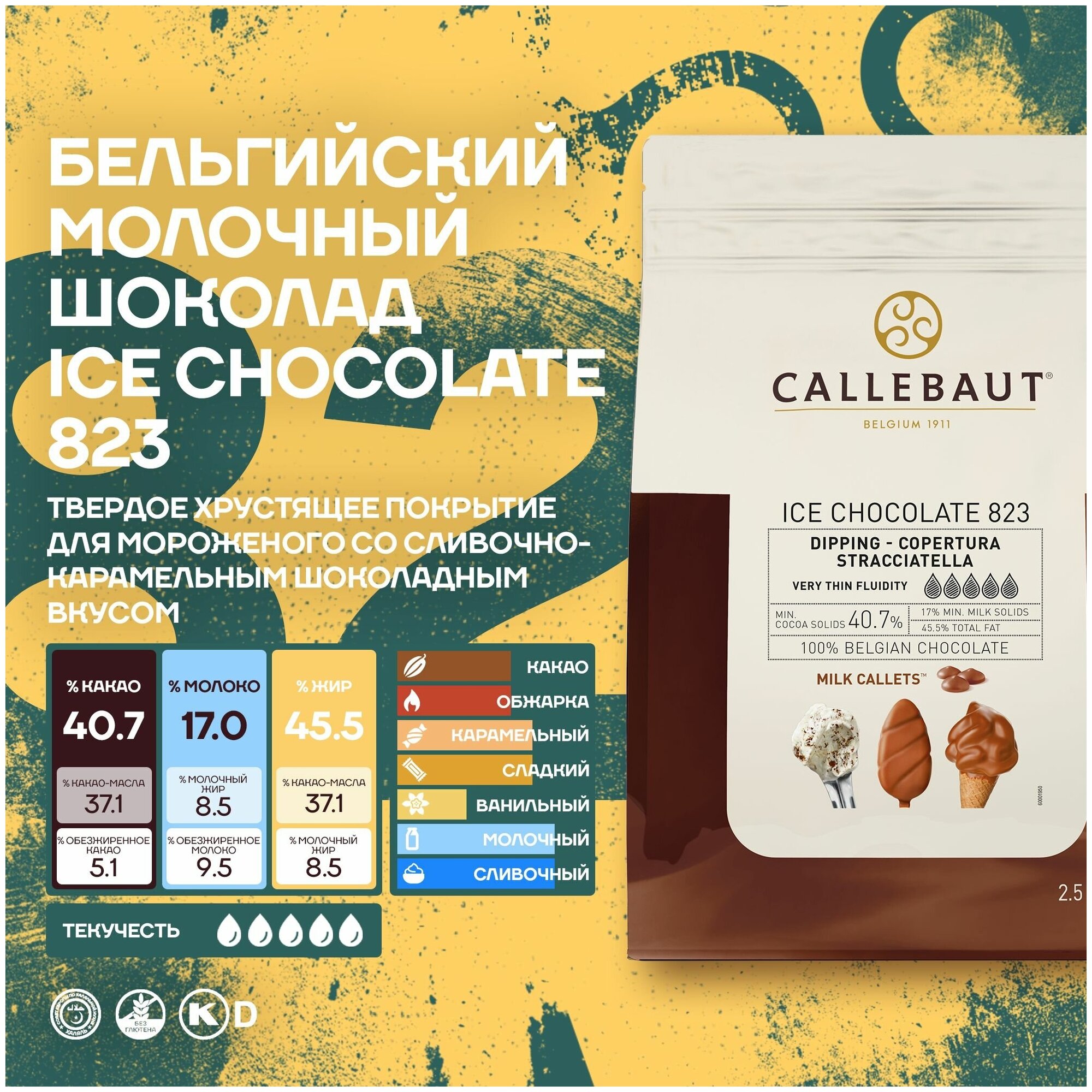 Бельгийский молочный шоколад для мороженого Ice Chocolate Milk Callebaut 2,5 кг