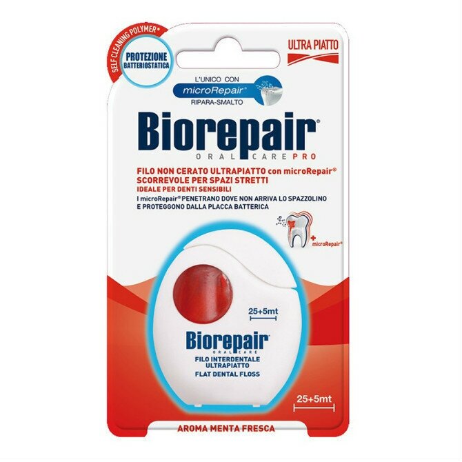 Biorepair Ультраплоская зубная нить с воском для чувст.зубов Ultra-Flat Waxed Floss, 30м (Biorepair, ) - фото №9