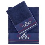 Комплект полотенец с вышивкой (50x100, 75x150) Navy темно-синий Tivolyo (темно-синий), Комплект полотенец - изображение