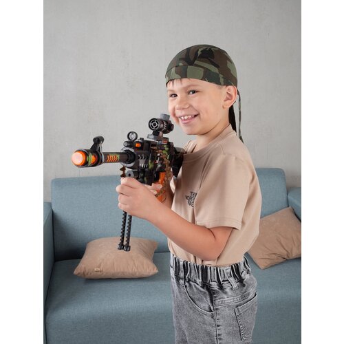 Пулемет с вибрацией светом и звуком движение пулеметной ленты MACHINE GUN Лазер прицел, Детская игрушка подарок для мальчиков, Батарейки Бандана в комплекте