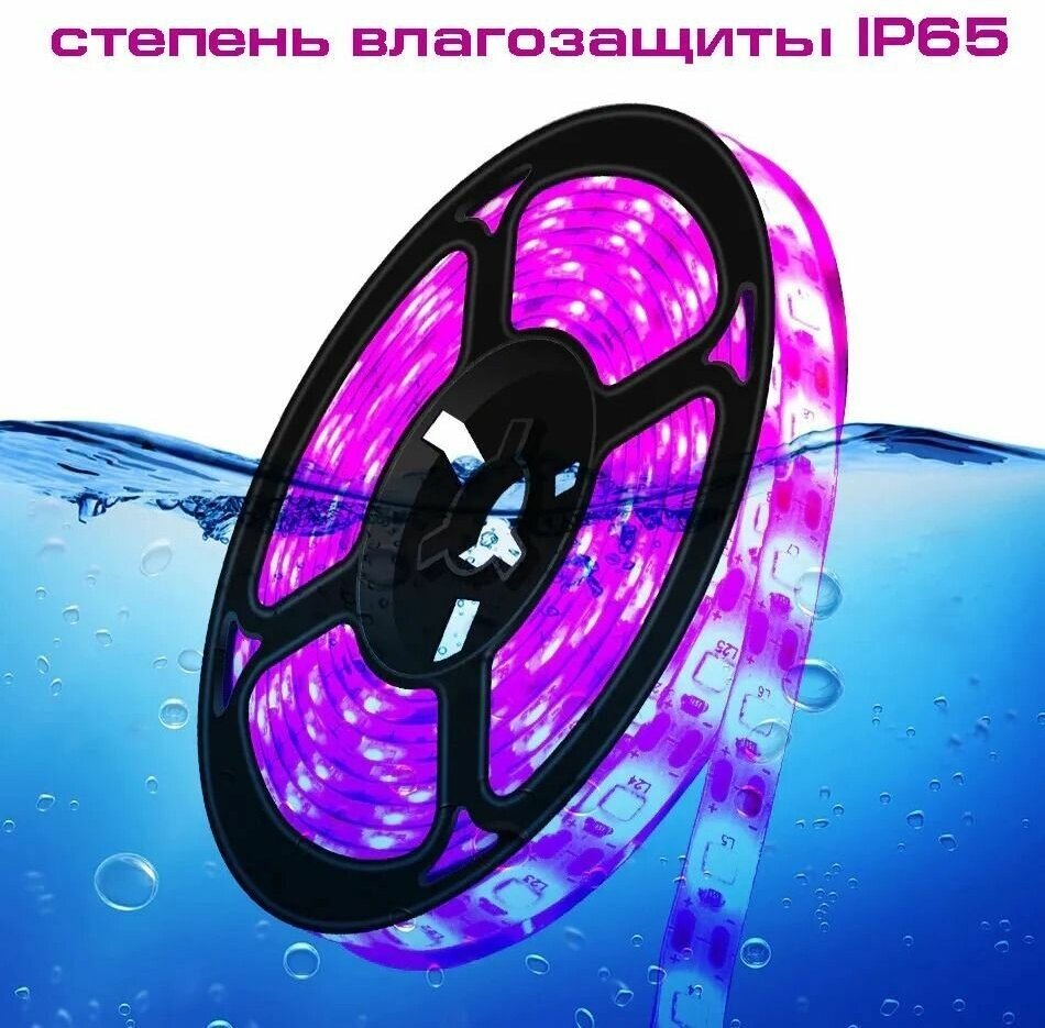 Фитолампа светодиодная, розовая фито-лента USB (4м, IP65) для растений полного спектра - фотография № 2