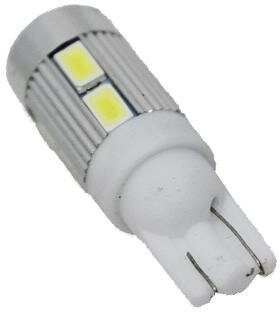 Лампа светодиодная T10(W5W) 12V 10 SMD диодов 1-конт с линзой Белая SKYWAY Салон, габар