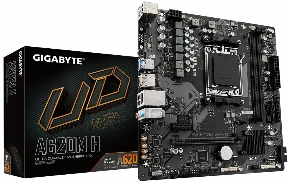 Материнская плата Gigabyte A620M H SocketAM5 AMD A620 2xDDR5 mATX AC`97 8ch(7.1) GbLAN RAID+VGA+HDMI