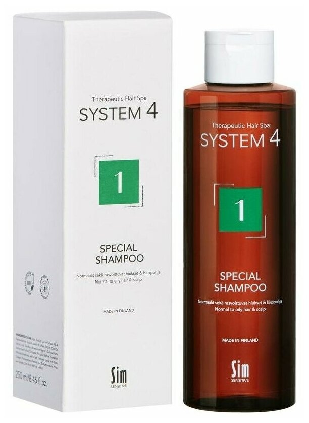 System 4, Special Shampoo Терапевтический шампунь №1 для нормальной и жирной кожи головы, 75 мл