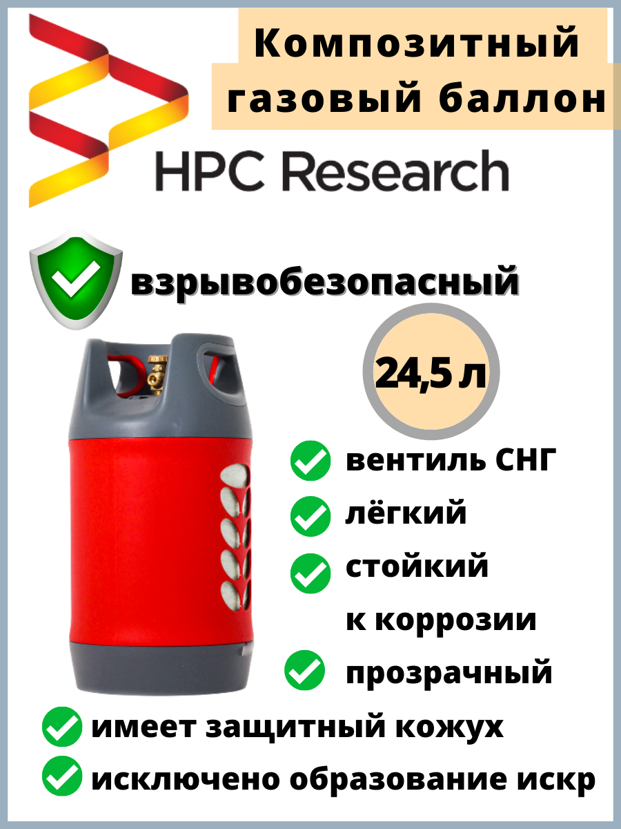 Баллон для газа композитно полимерный HPC Research lpg 24,5 литров (HPCR) – вентиль СНГ (SHELL)