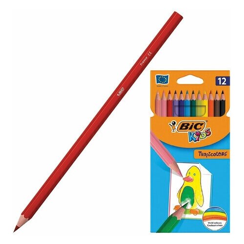 Карандаши цветные 12 цветов BIC Kids Tropicolors 2 (L=175мм, D=7мм, d=3.2мм, 6гр, пластик) картонная упаковка (832566), 12 уп.