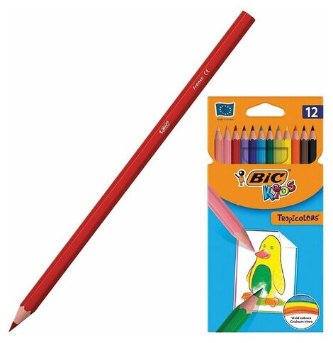 Карандаши цветные 12 цветов BIC Kids Tropicolors 2 (L=175мм, D=7мм, d=3.2мм, 6гр, пластик) картонная упаковка (832566)