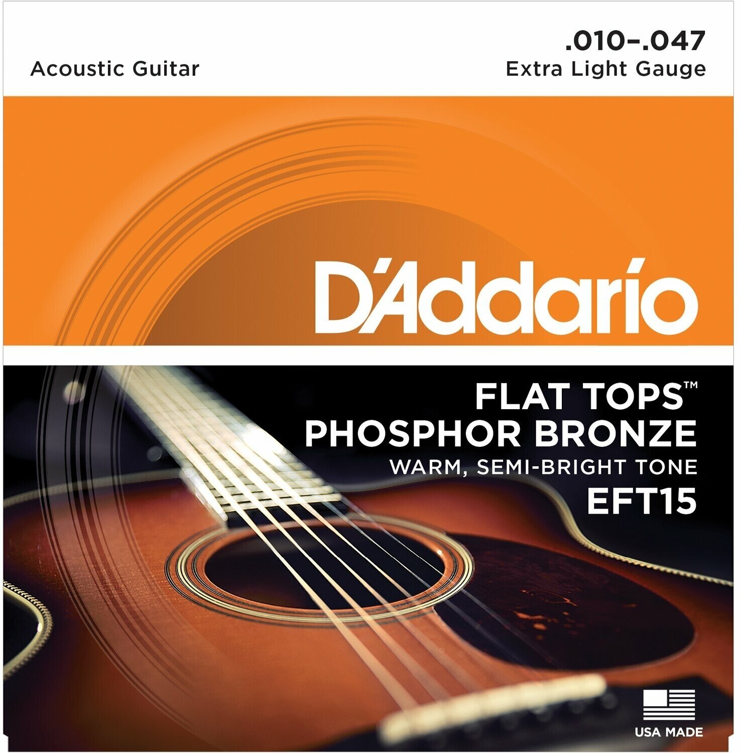 D'Addario EFT15 струны для акустической гитары, фосфор-бронза, полир, Extra Light 10-47*