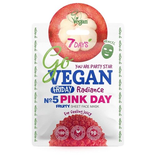 тканевая yummy маска для лица 7 days monday white day 25 г Тканевая fruity маска для лица 7 DAYS GO VEGAN Friday PINK DAY, 25 г