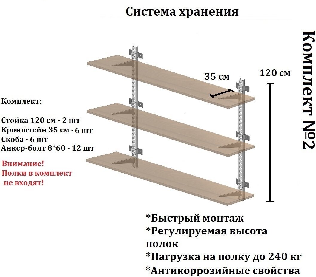 Стеллаж металлический / Комплект №2 / система хранения / гаражная система хранения / Умная система хранения / Полки для гаража, балкона - фотография № 1