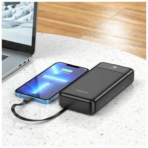 Внешний аккумулятор 20000mAh 2xUSB 4 кабеля Micro-USBType-CLightning 5V-2A дисплей powerbank для телефона планшета iPhone айфона и Android 264500₽
