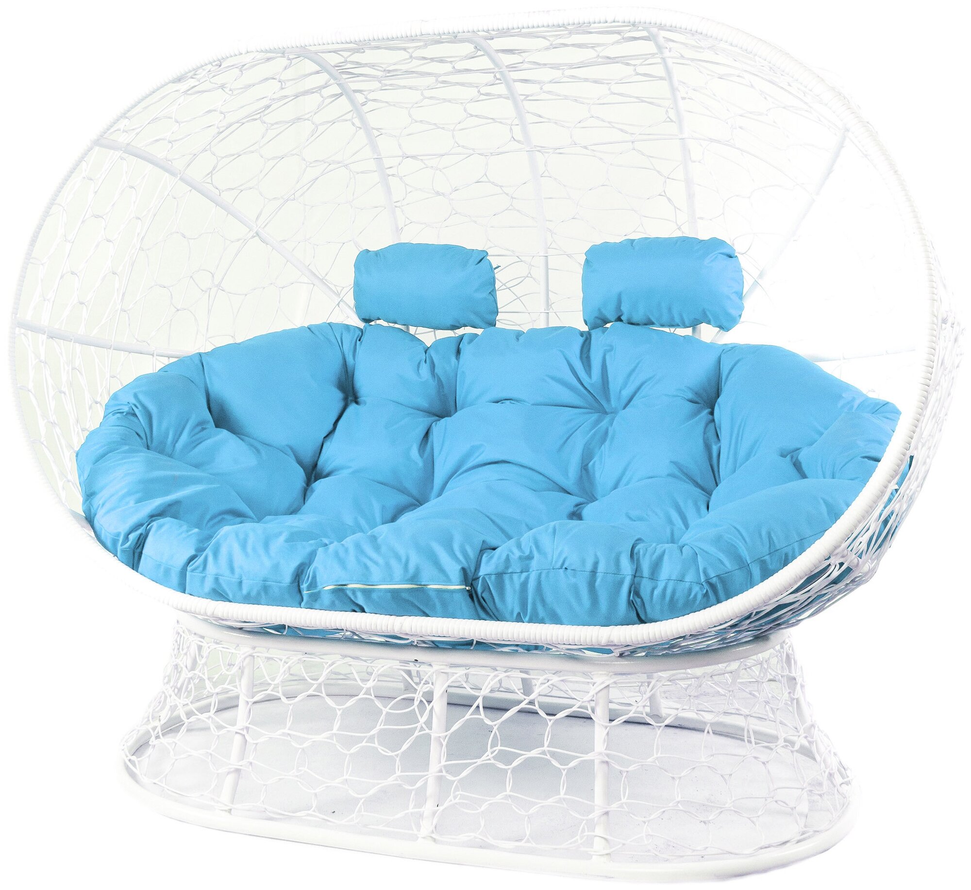 Диван M-Group лежебока на подставке ротанг белый, голубая подушка - фотография № 2