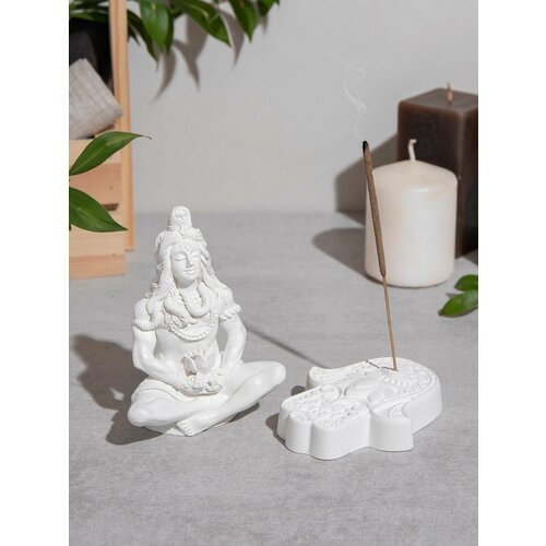 Бог Шива и подставка для благовоний Хамса статуэтка ручной работы из смеси гипса и бетона сфинкс белый