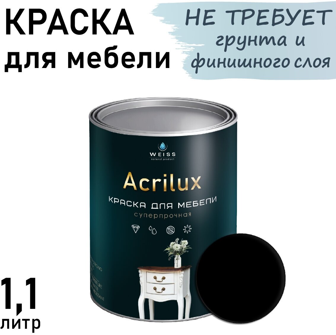 Краска Acrilux для мебели для кухонных фасадов для декора для творчества моющаяся. без запаха