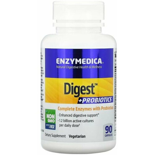 Ферменты для пищеварения, энзимы с пробиотиками , Enzymedica Digest + Probiotics , 90 капсул