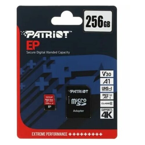 карта памяти smartbuy microsdxc 256 гб sb256gbsdu3 01 uhs class 3 чтение 80 мбайт сек Карта памяти Patriot EP microSDXC 256 ГБ (PEF256GEP31MCX) - A1, UHS Class 3, Video Class 30, запись - 80 Мбайт/сек, чтение - 90 Мбайт/сек