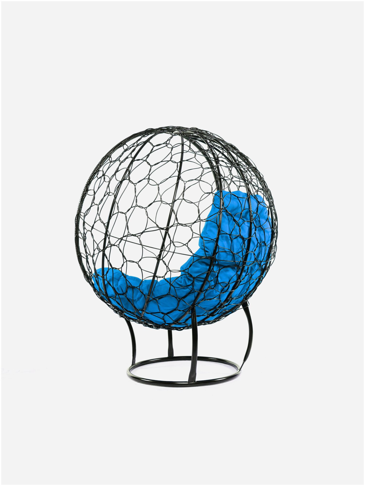 Кресло m-group круг на подставке ротанг серое, синяя подушка - фотография № 7