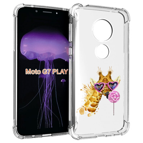 Чехол MyPads акварельный жираф для Motorola Moto G7 Play задняя-панель-накладка-бампер