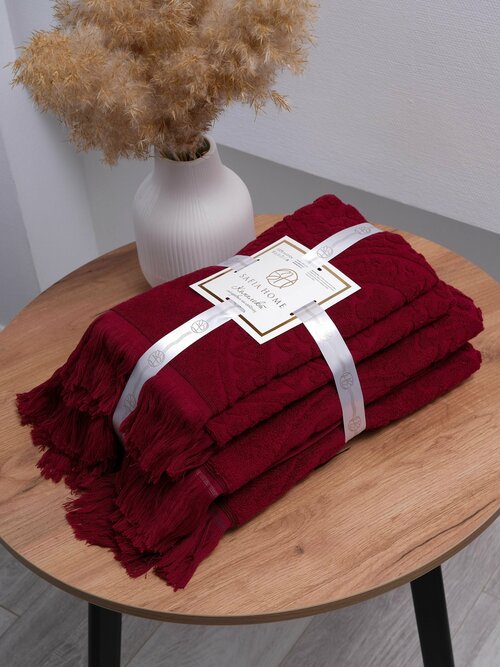 Набор полотенец Safia Knots 4 штуки размер 50х85 см-2шт, 70х135 см-2шт. Цвет: Бордовый