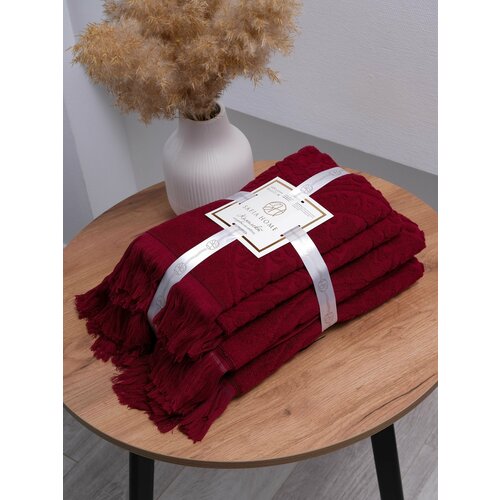 Набор полотенец Safia Knots 4 штуки размер 50х85 см-2шт, 70х135 см-2шт. Цвет: Бордовый
