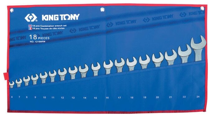 Комплект комбинированных ключей 6-24мм, чехол из теторона,18пр KING TONY 1218MRN