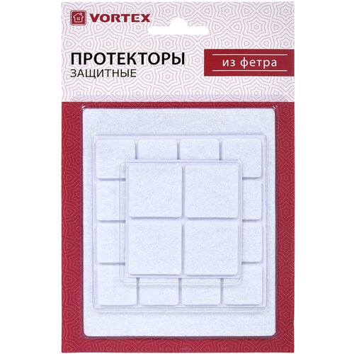 Протекторы для мебели Vortex, фетр, 22 x 22 / 30 x 30 / 110 x 130 мм, белые, 21 шт