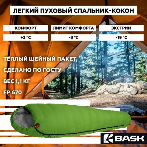 Спальный мешок BASK TREKKING V2 600+ M зеленый/серый ТМН: R 6100-80415-R 6100-80415-R