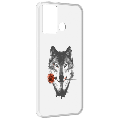 Чехол MyPads волк с розой для Infinix Hot 12 Play задняя-панель-накладка-бампер
