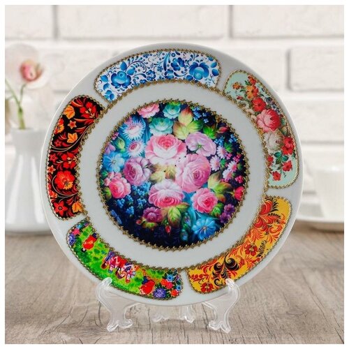 Тарелка декоративная Русские мотивы Жостовская роспись настенная d 20 см ручная работа 706₽