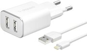 Зарядное устройство - USB 2x2.4A Deppa Ultra белое + кабель 8-pin для Apple (MFI) (11383)