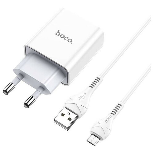 Блок питания сетевой 1 USB HOCO, C81A, Asombroso, 2100mA, пластик, огнестойкий, кабель микро USB, X37 cool, цвет белый