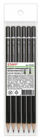 Набор чернографитных (простых) карандашей Staff (2Н-2В, без ластика, заточенные) 6шт. (181254)