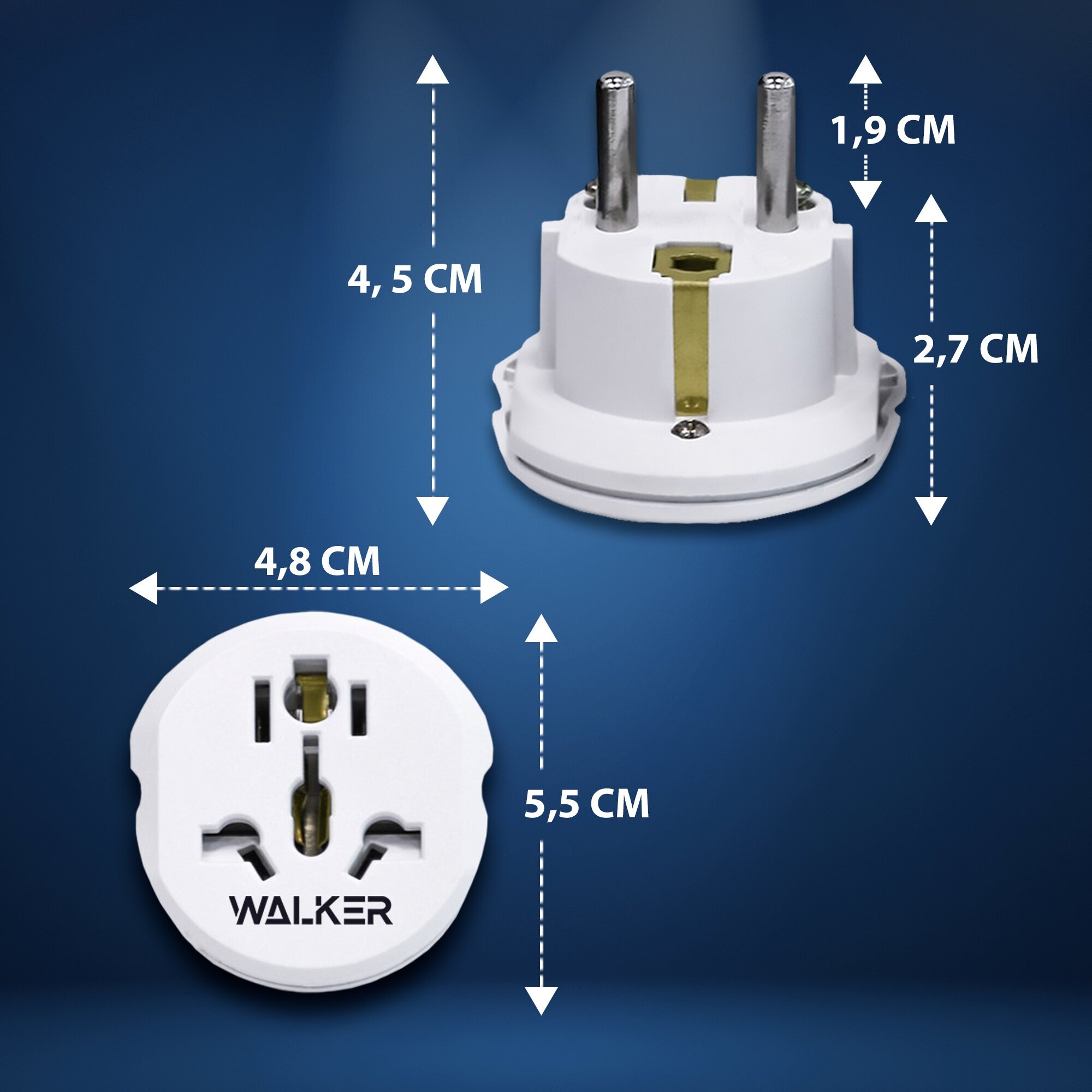 Универсальный плоский переходник для китайской розетки, WALKER, WH-01, 3 шт, евровилка, сетевой адаптер с американской вилки на русскую, белый