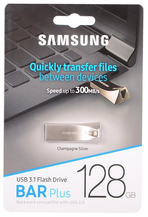 Флешка Samsung 128Gb BAR Plus, USB 3.1, Серый MUF-128BE4/APC - фото №14