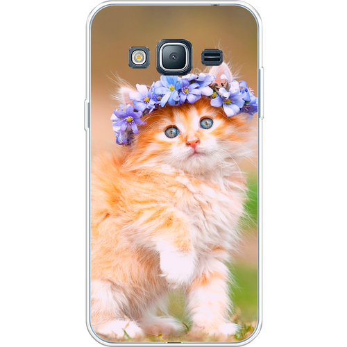 Силиконовый чехол на Samsung Galaxy J3 2016 / Самсунг Галакси Джей 3 2016 Рыжий кот в венке