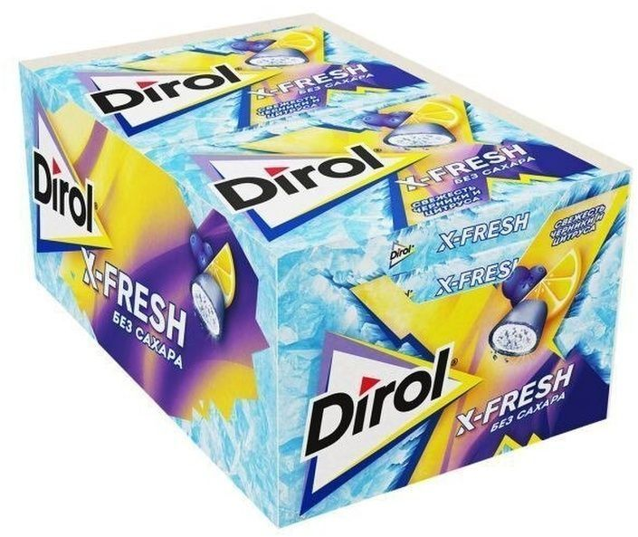 DIROL X-FRESH Жевательная резинка, Свежесть черники и цитруса, Шоубокс, 16г.*12 шт