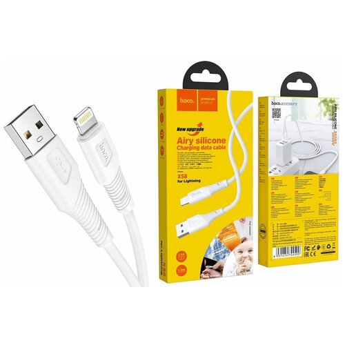 Кабель USB Lightning 8Pin HOCO X58 Airy silicone 2.4A 1.0м белый кабель usb apple 8 pin hoco x42 soft 1 0м плоский 2 4a силикон огнестойкий цвет белый